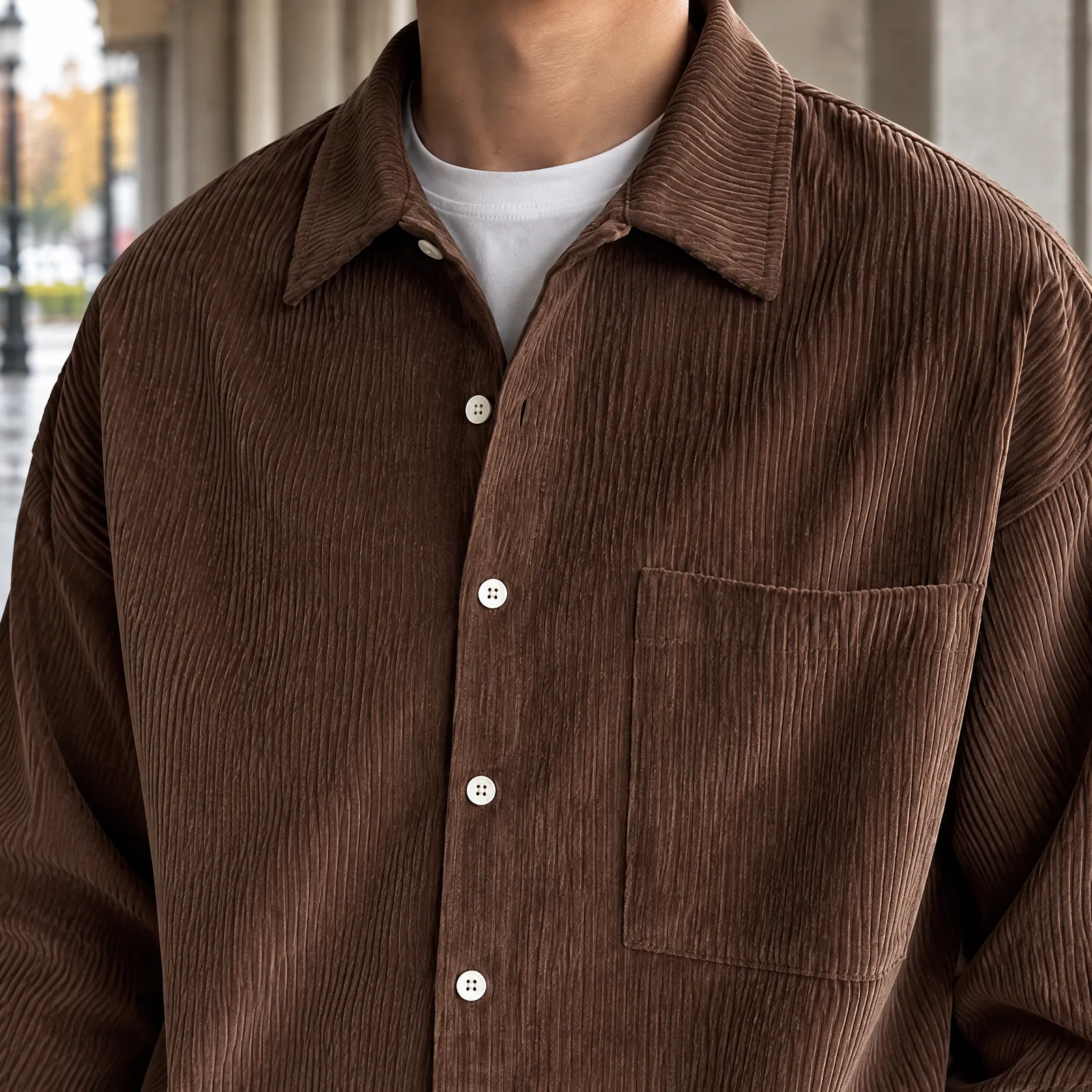 Bluebell Brown Corduroy Overshirt: detail view