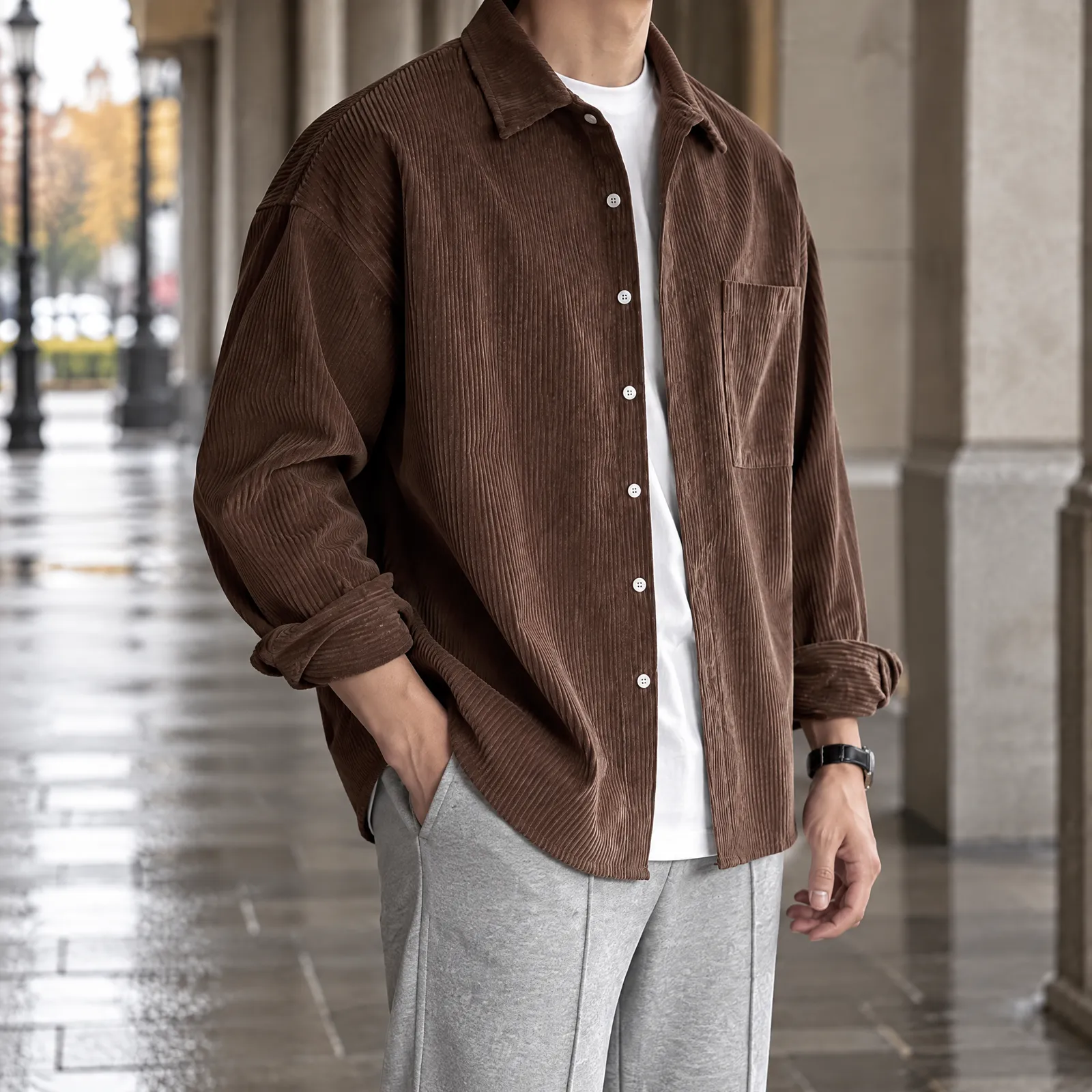 Bluebell Brown Corduroy Overshirt: styling view